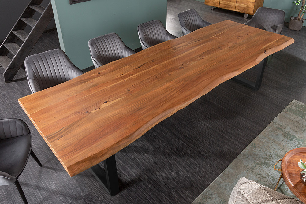 Massiver Esstisch MAMMUT 300cm braun honey finish Akazie schwarz Baumkante
