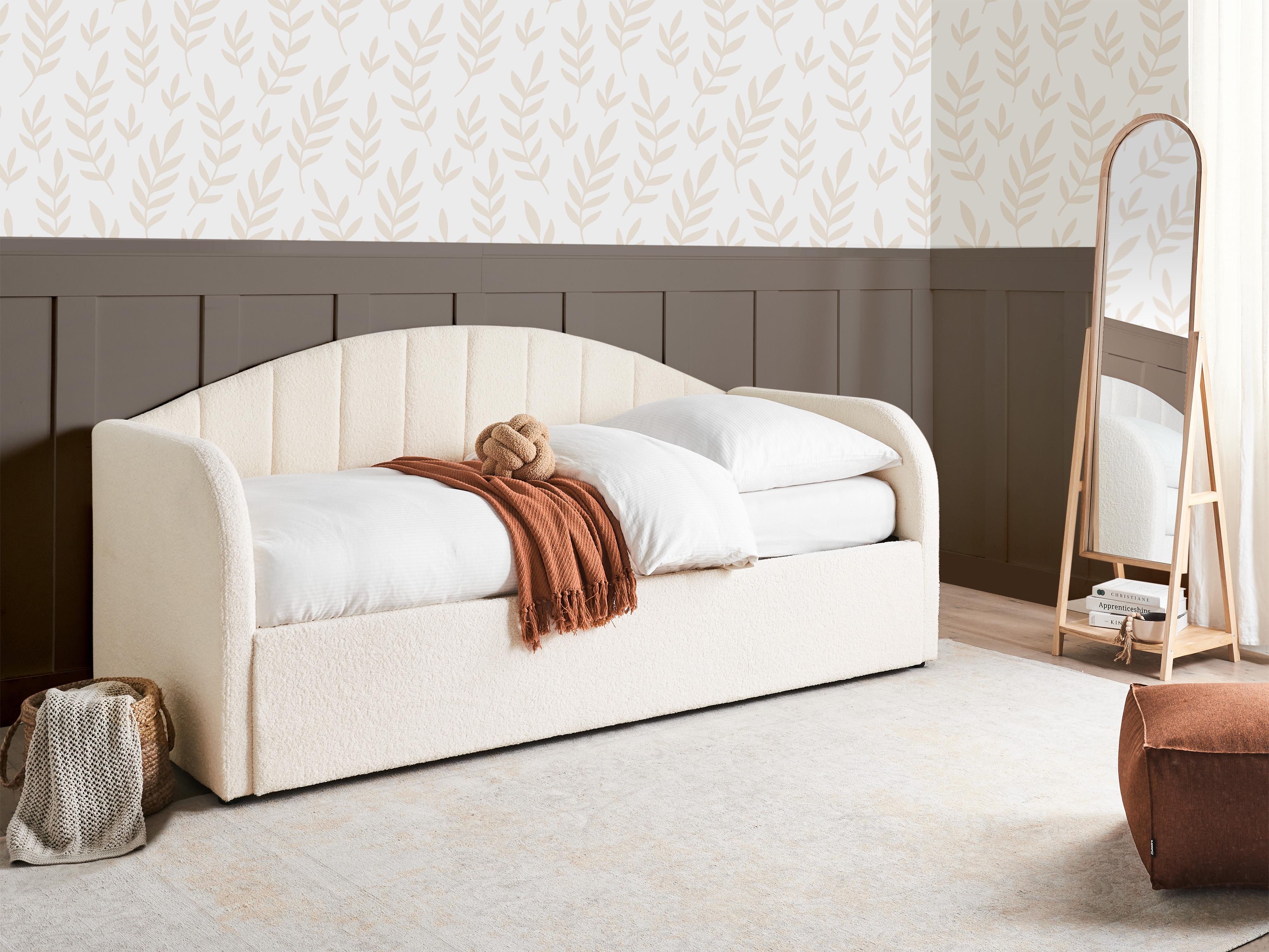 Onderschuifbed Bouclé EYBURIE 90 x 200 cm Lichtbeige
