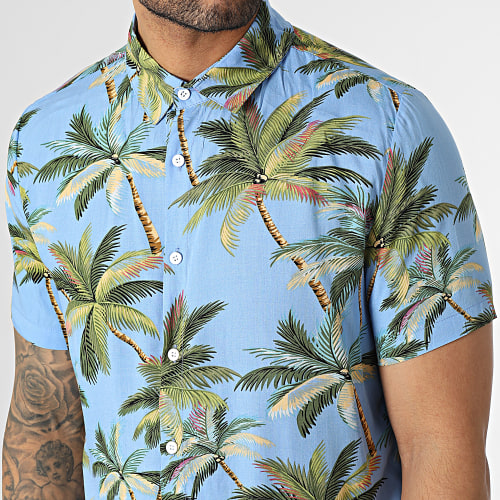 Chemise Manches Courtes Bleu Clair Floral