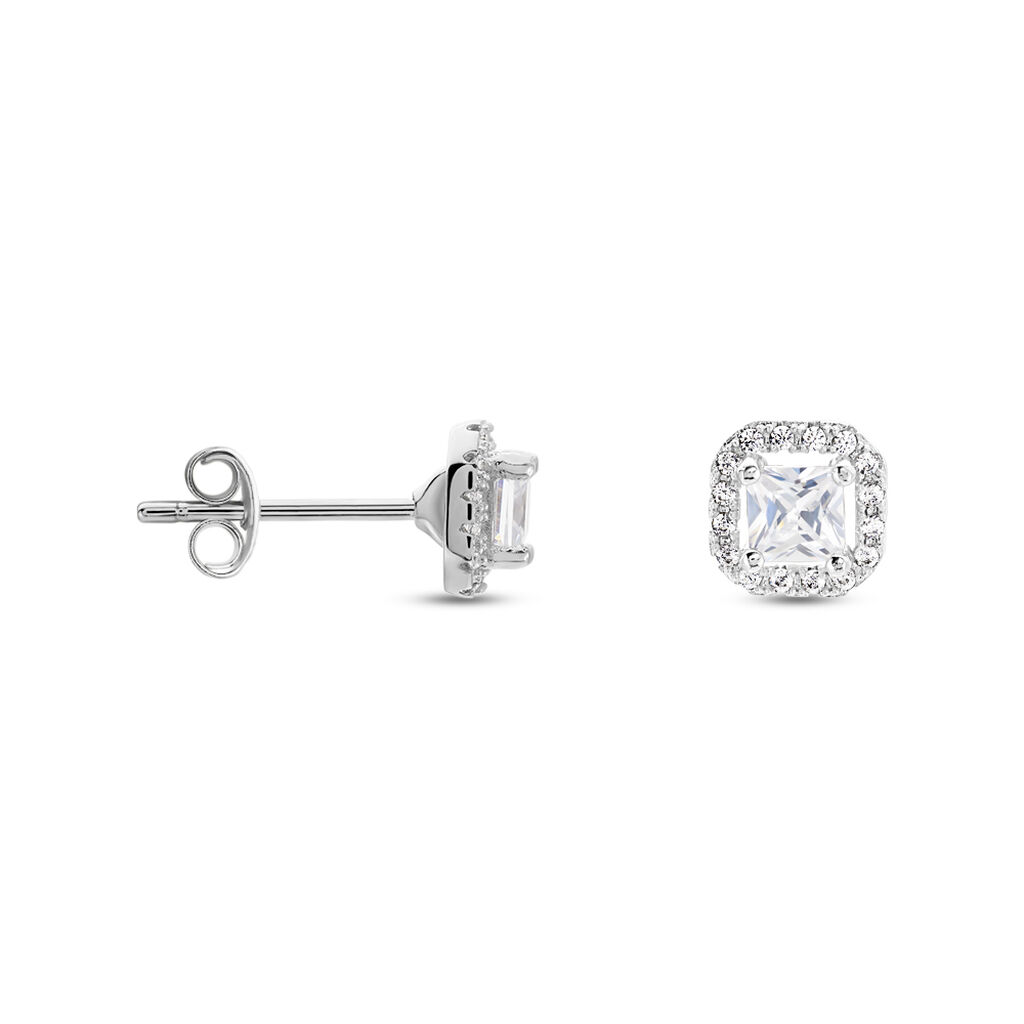 Boucles D'oreilles Puces Bevis Argent Blanc Oxyde De Zirconium