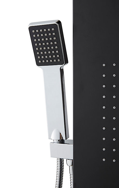Colonne de douche hydromassante thermostatique avec pommeau + douchette 3 jets + flexible, noir, Cooke & Lewis Magda