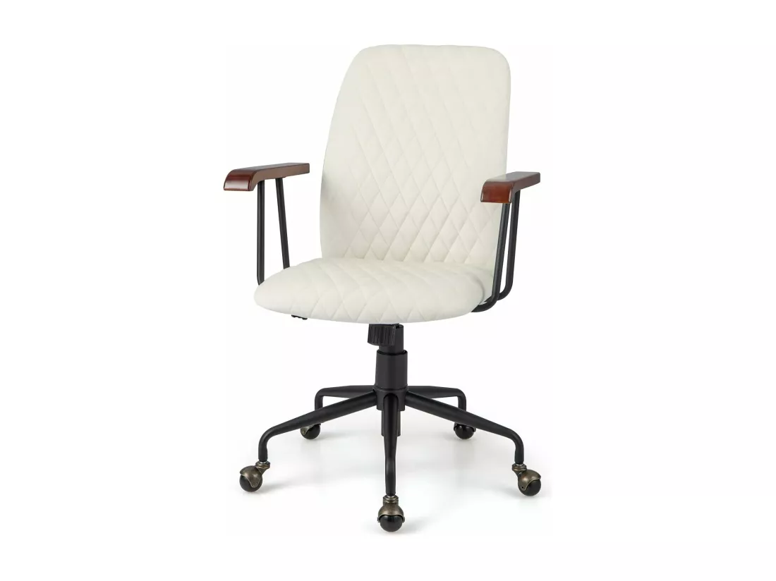 Fauteuil de Bureau à Roulette en Velours, Chaise Pivotante Réglable,Style Vintage Elégant,Accoudoirs en Bois de Caoutchouc (Beige)