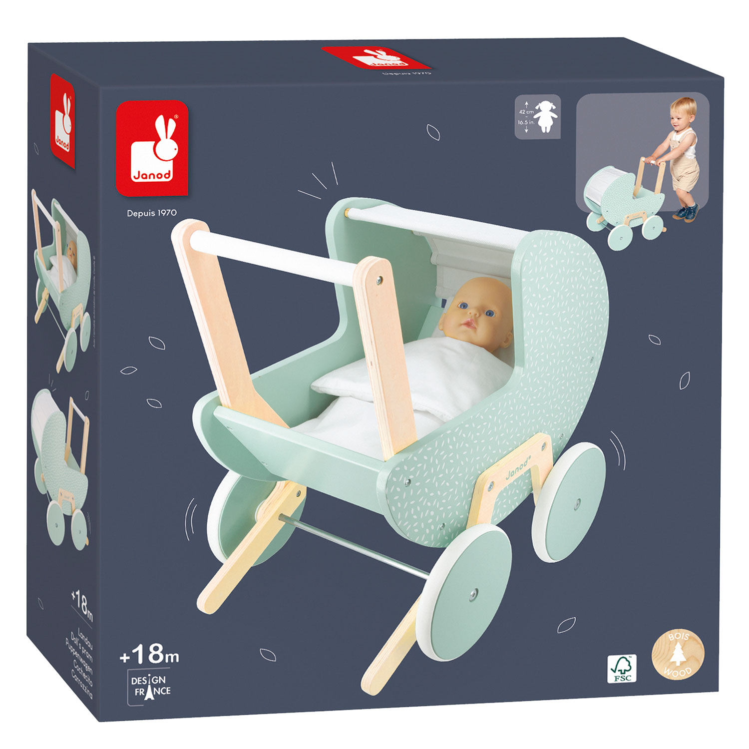 Janod Zen - Houten Poppenwagen