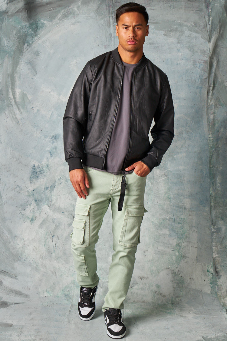 Bomber en simili cuir noir