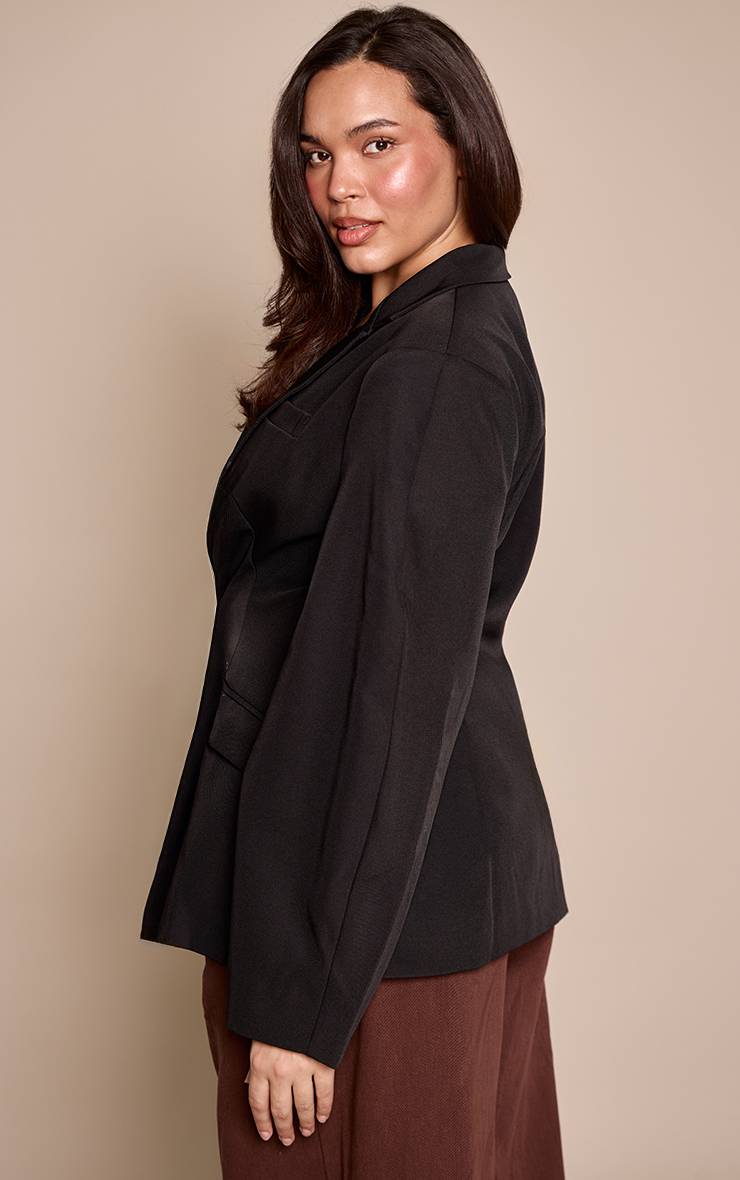 Noir Blazer Grande Taille À Manches Cocon Et Détail Asymétrique