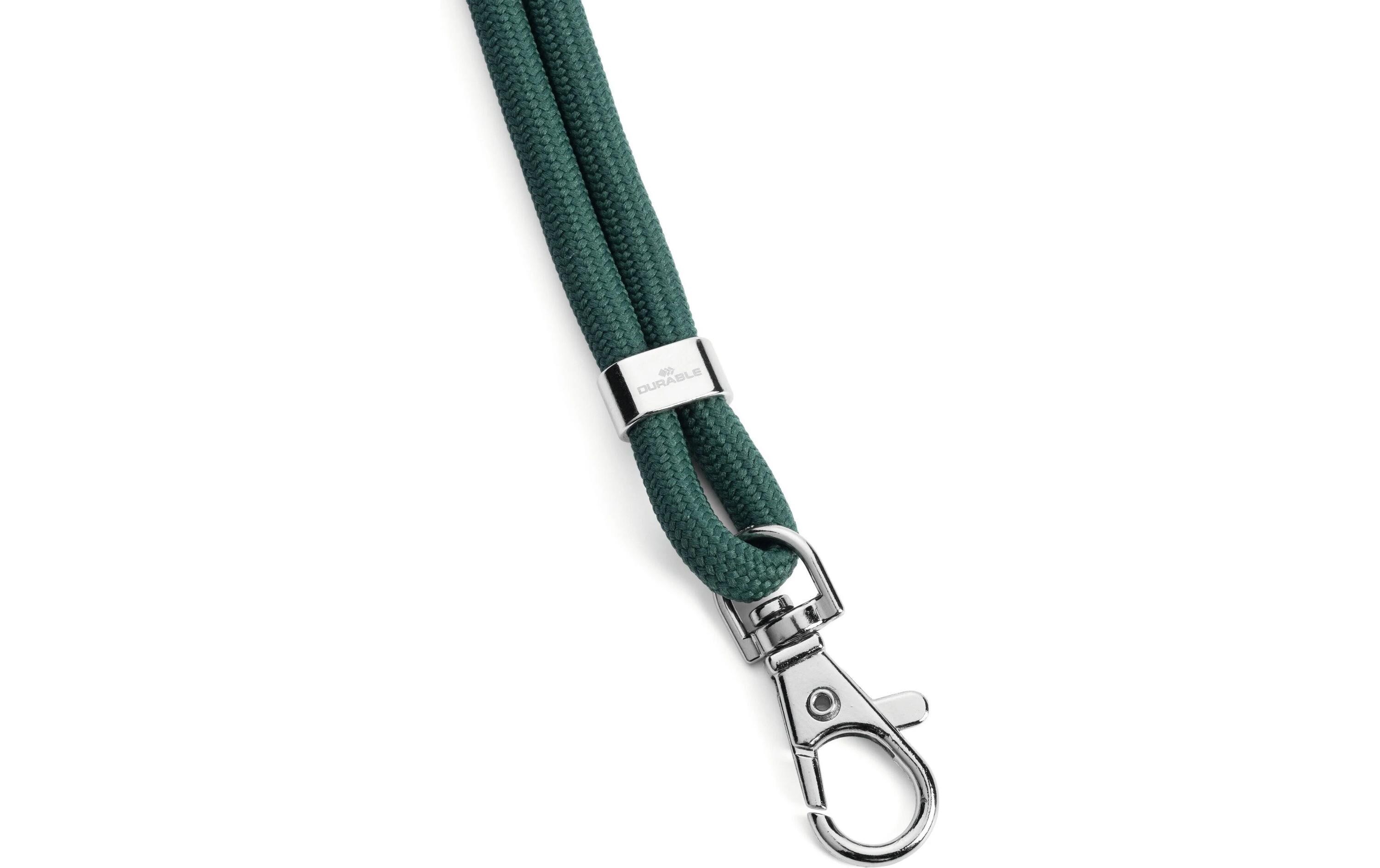 Textilband rPET mit Karabineer 10 Stück, GrünNachhaltiges Ausweishalterband aus Recyclingmaterial mit praktischem Karabiner