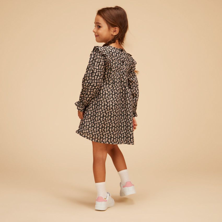 Robe manches longues imprimé fleuri pour bébé fille - Noir