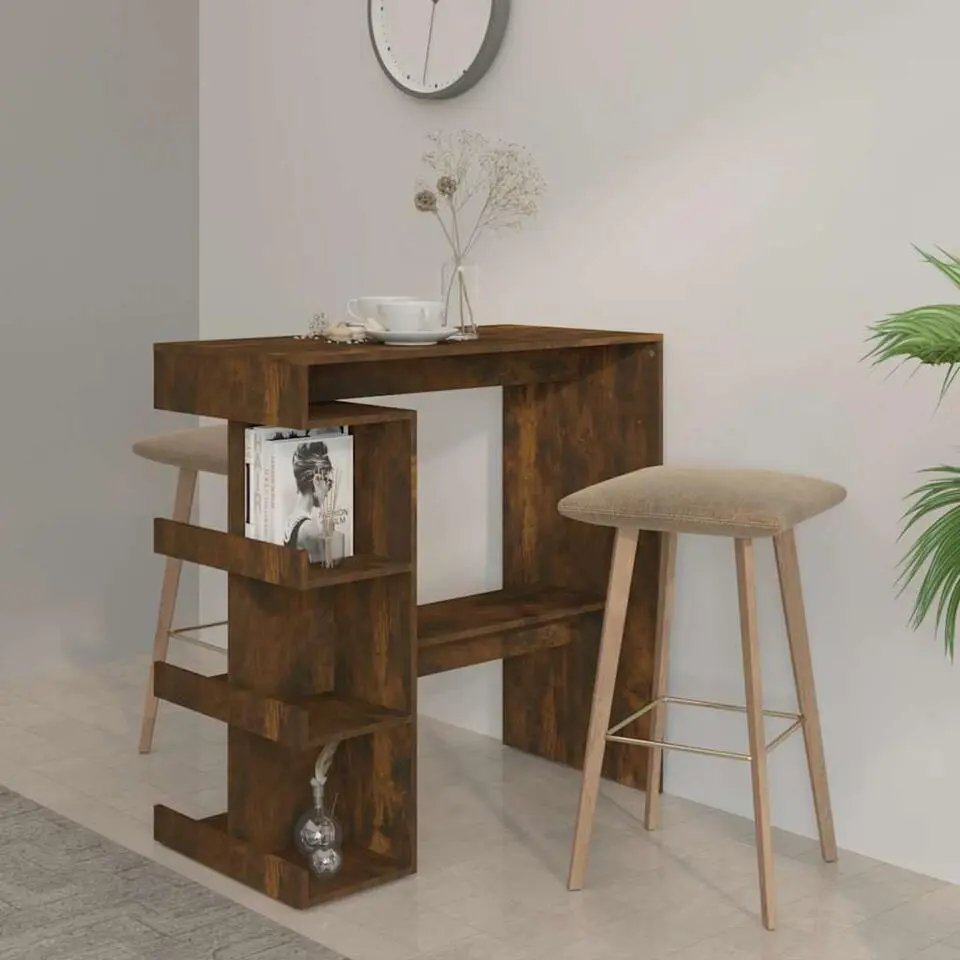 vidaXL - Bartafel met opbergruimte - Gerookt eiken - Bewerkt hout - 100x50 cm