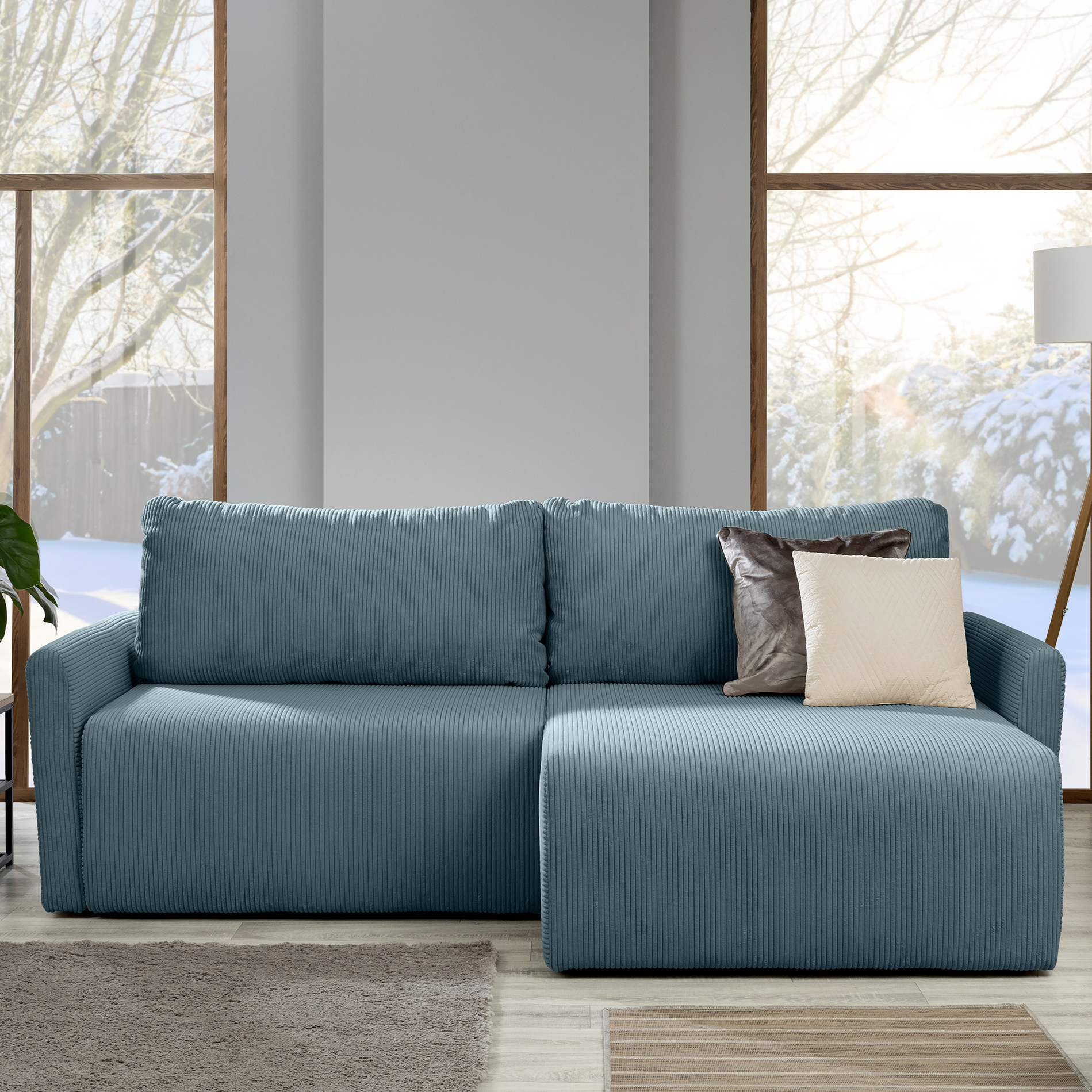 Ecksofa - mint - Liegefunktion und Bettkasten