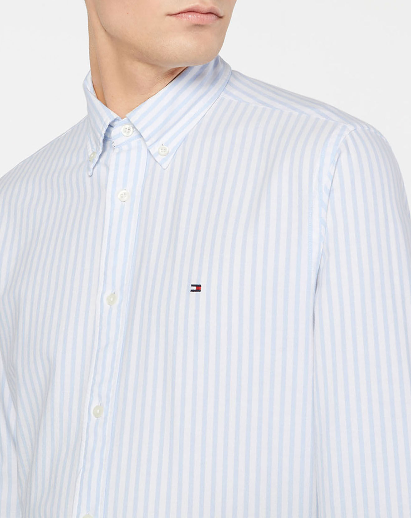 Tommy Hilfiger Chemise 100% Coton Bio regular fit oxford rayée bleu/blanc