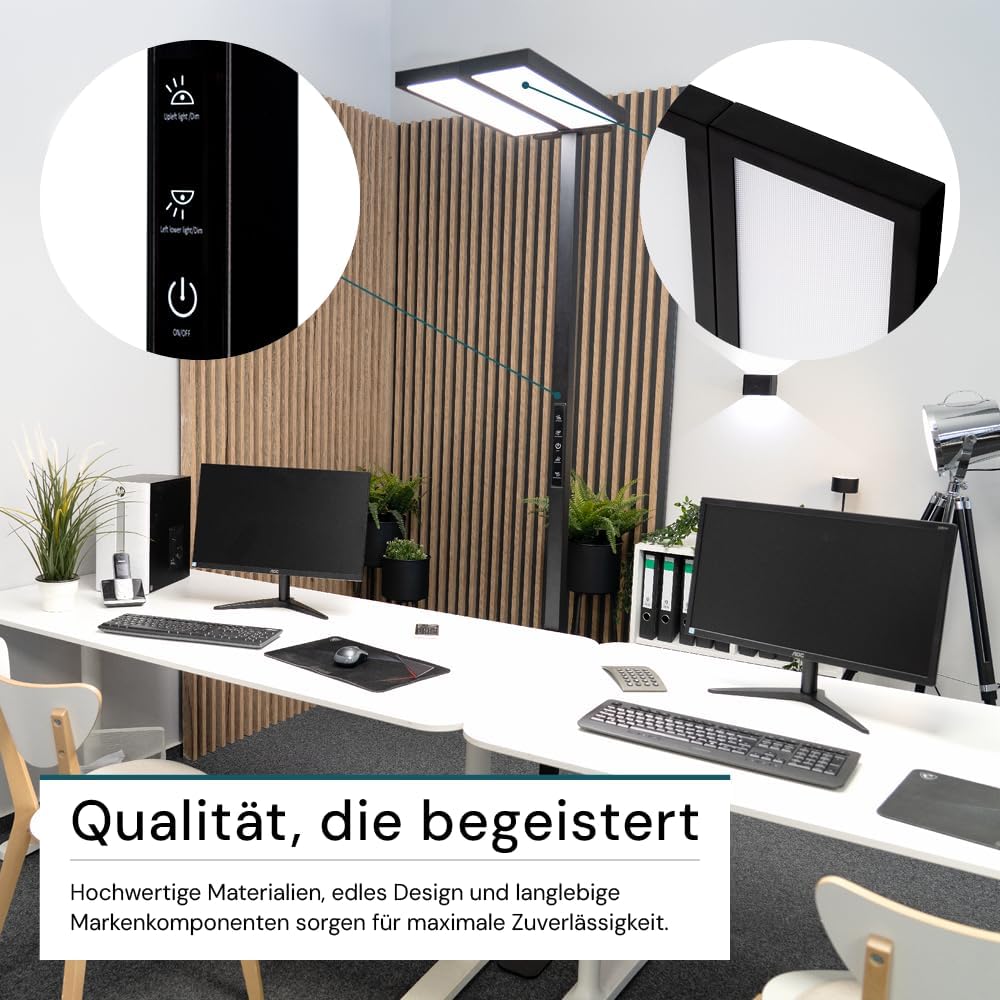 LUXULA LED Büro Stehlampe DUO, dimmbar, CRI>98 Vollspektrum, UGR
