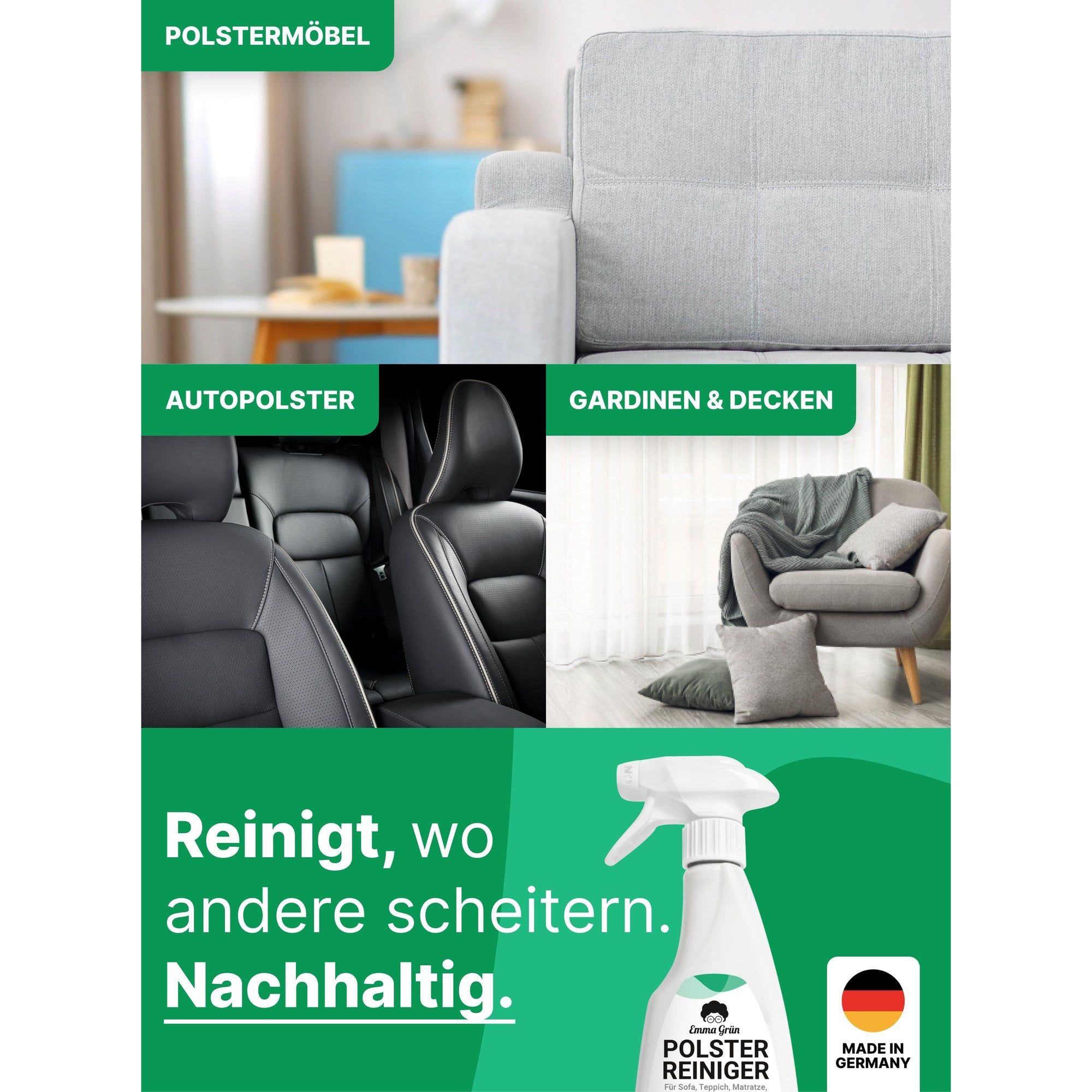 Emma Grün® Sauber & Frisch Spar-Set mit Polsterreiniger & Bio Raumspray Lavendel