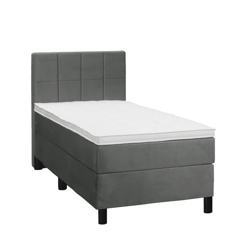 Boxspring Liv geblokt - grijs - 90x200 cm - ronde poot
