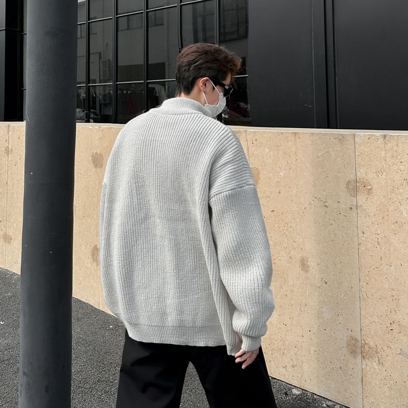 Plummie - Effen cardigan met opstaande kraag en rits