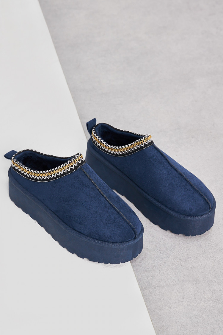 Bottines chaussons en velours compensés bleues