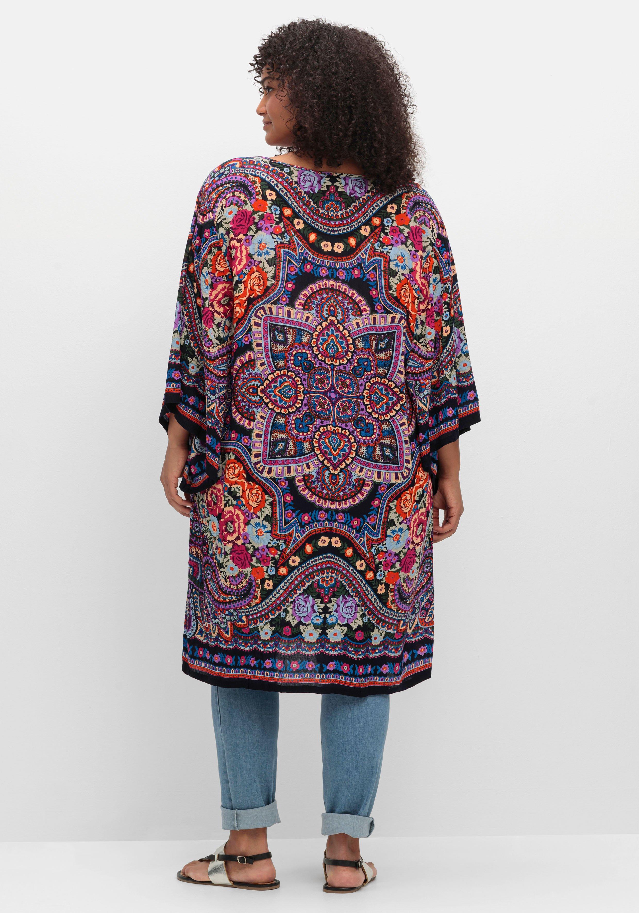 Lange Blusenjacke mit Ornament- und Bordürenprint