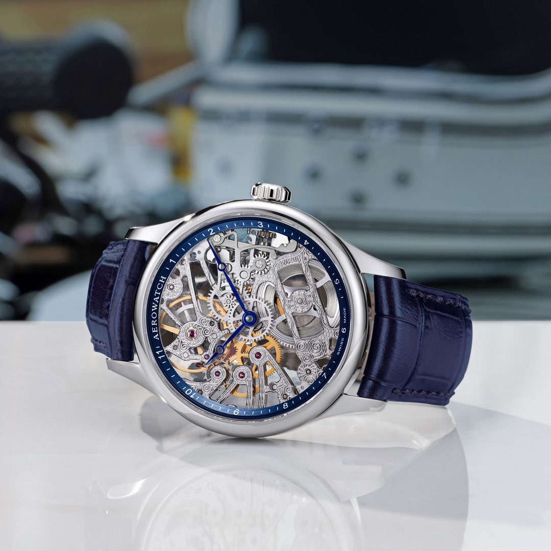 Aerowatch Renaissance Classic Skeleton Silbrig / Blau