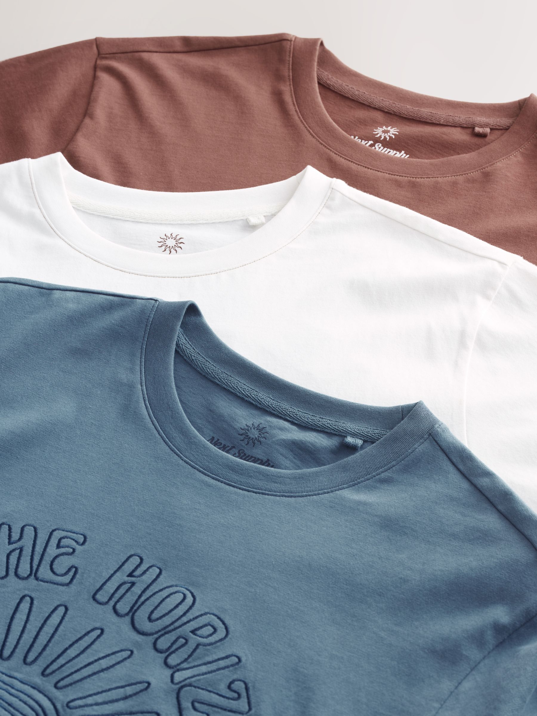 Wit/blauw/bruin - Normale Pasvorm - Set van 3 T-shirts met print