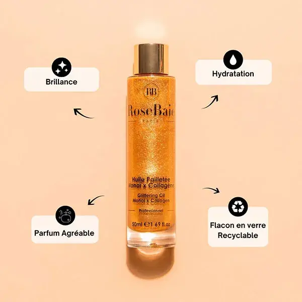 Rosebaie Huile Pailletée Monoï x Collagène 50ml