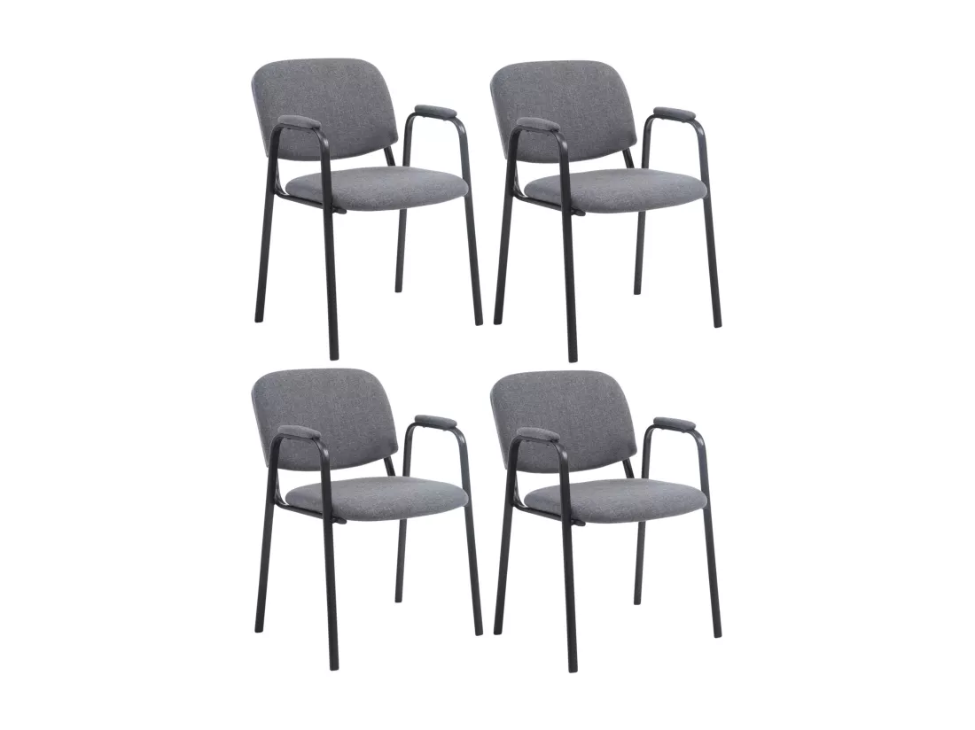 Lot de 4 Chaise de conférence - Tissu & Métal noir mat - Gris - Ken Pro