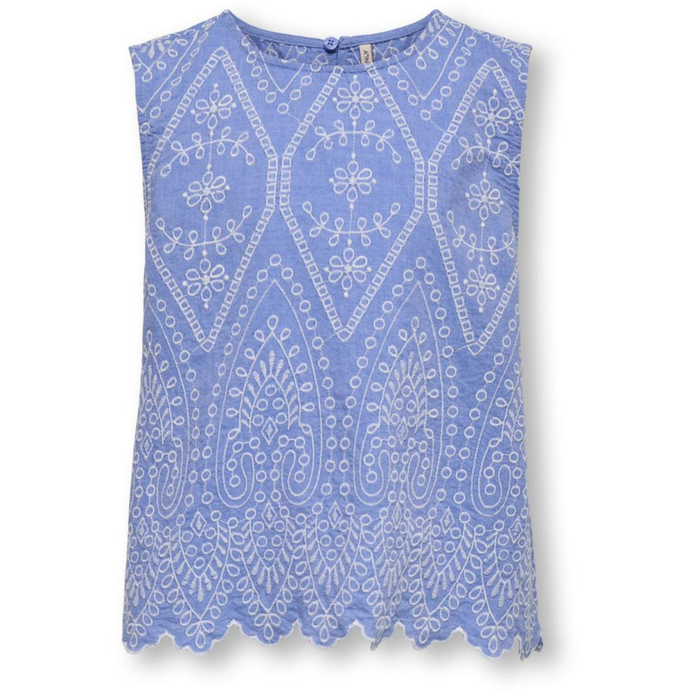 Køb kids ONLY Blue Bonnet Bright White Emb Kogtulum Emb Sl Top Wvn
