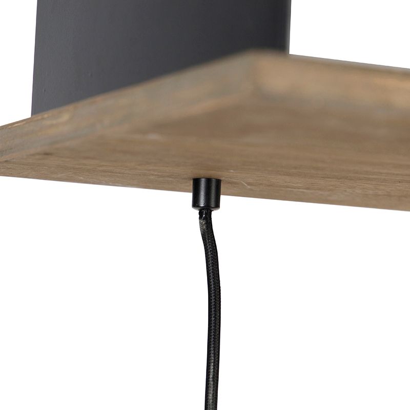 Landelijke hanglamp zwart met hout 5-lichts - Flair