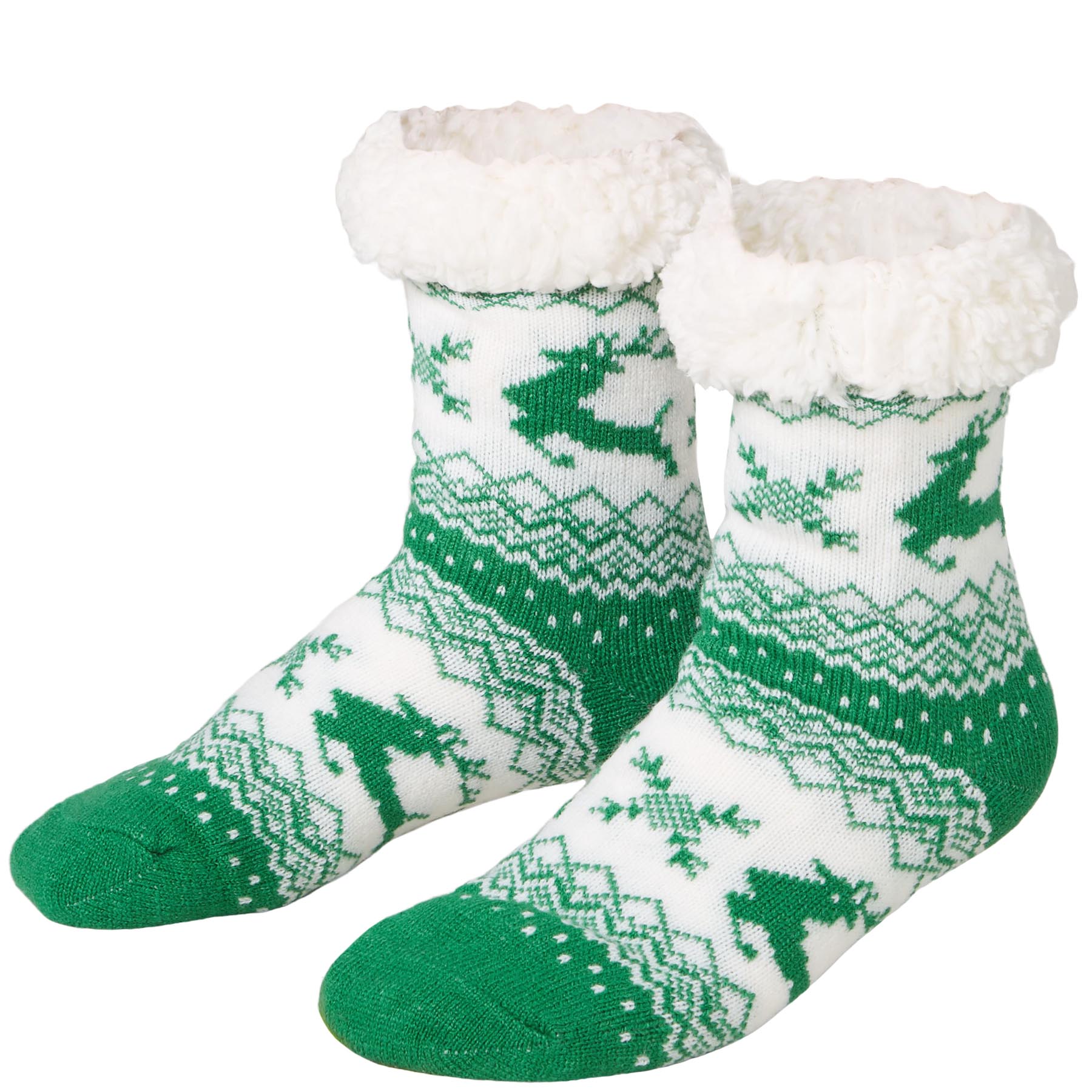 tectake® Kuschelsocken mit Rentier-Motiv grün-weiß
