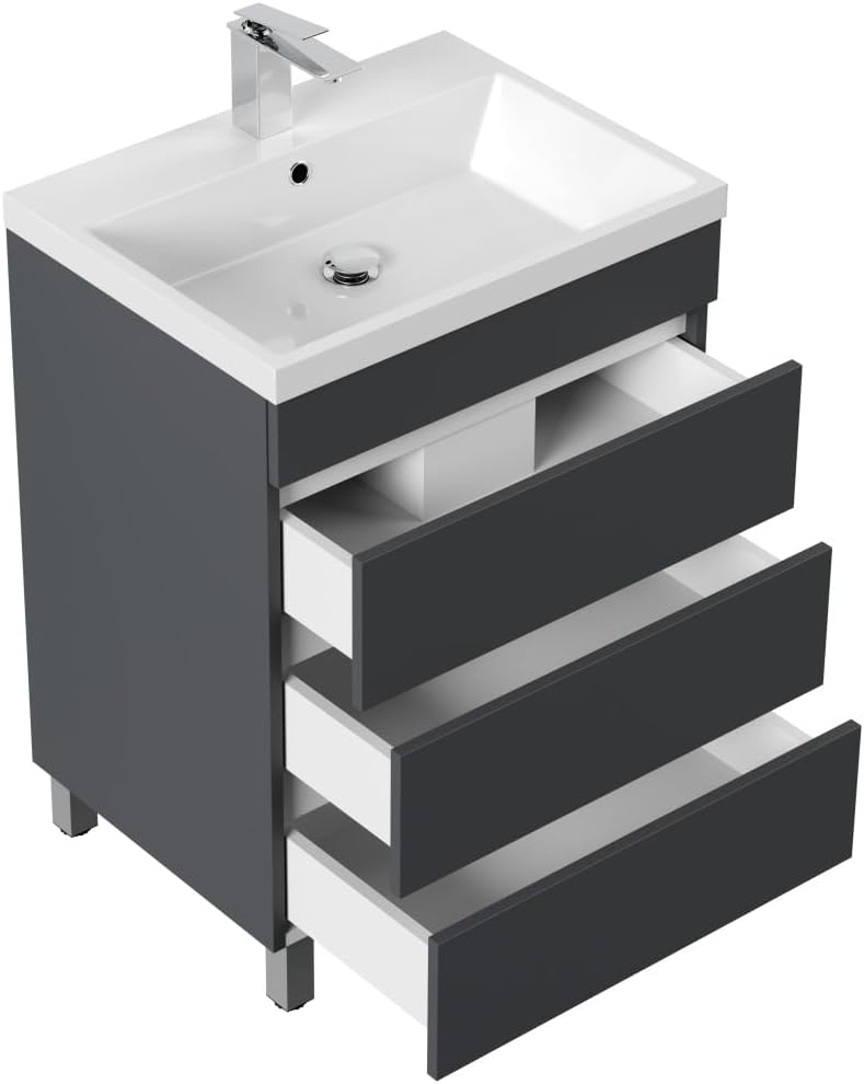 Magnolia Home Stand Badmöbel Via 60 SoftClose mit DREI grifflosen Schubladen