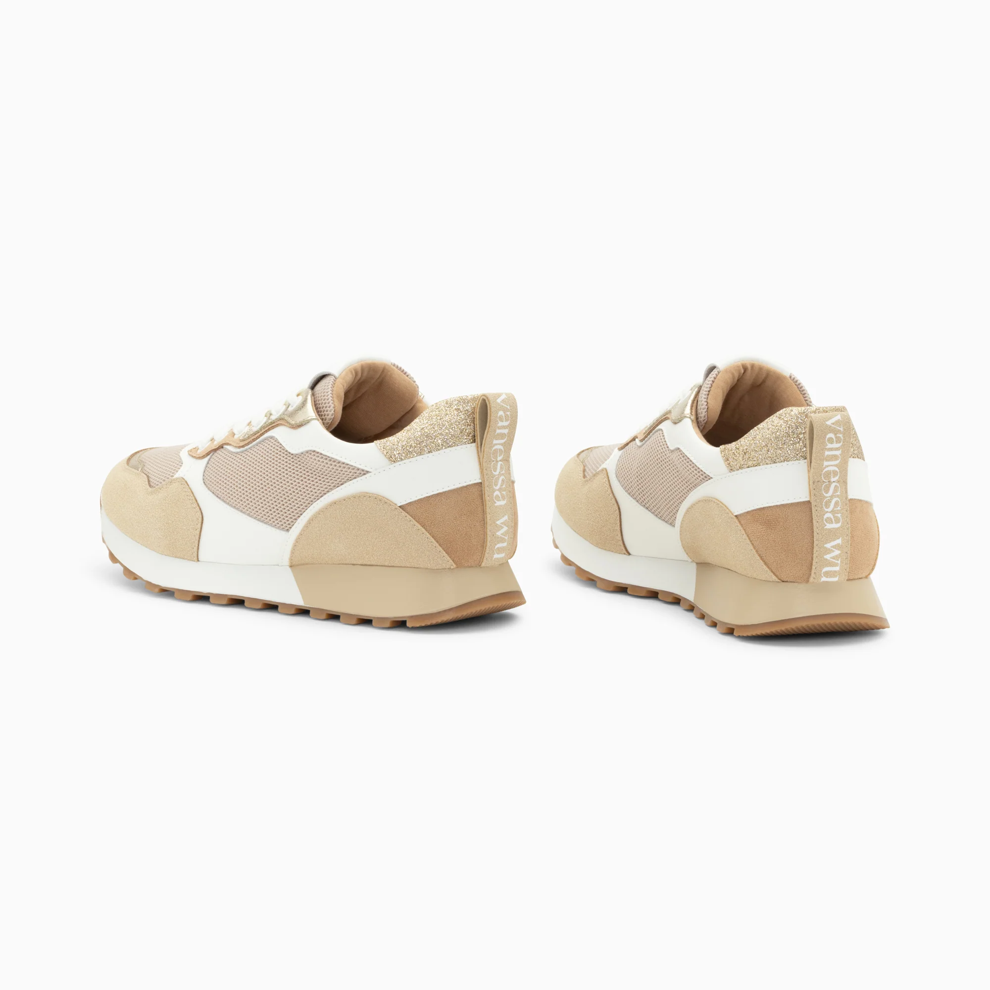 Sneakers-Baskets Margaux beige et or à semelle running