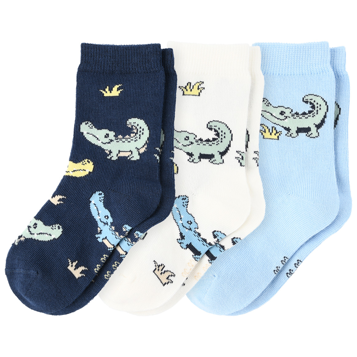 Topomini 3 Paar Baby Socken mit Krokodil-Motiven weiss / hellblau / dunkelblau