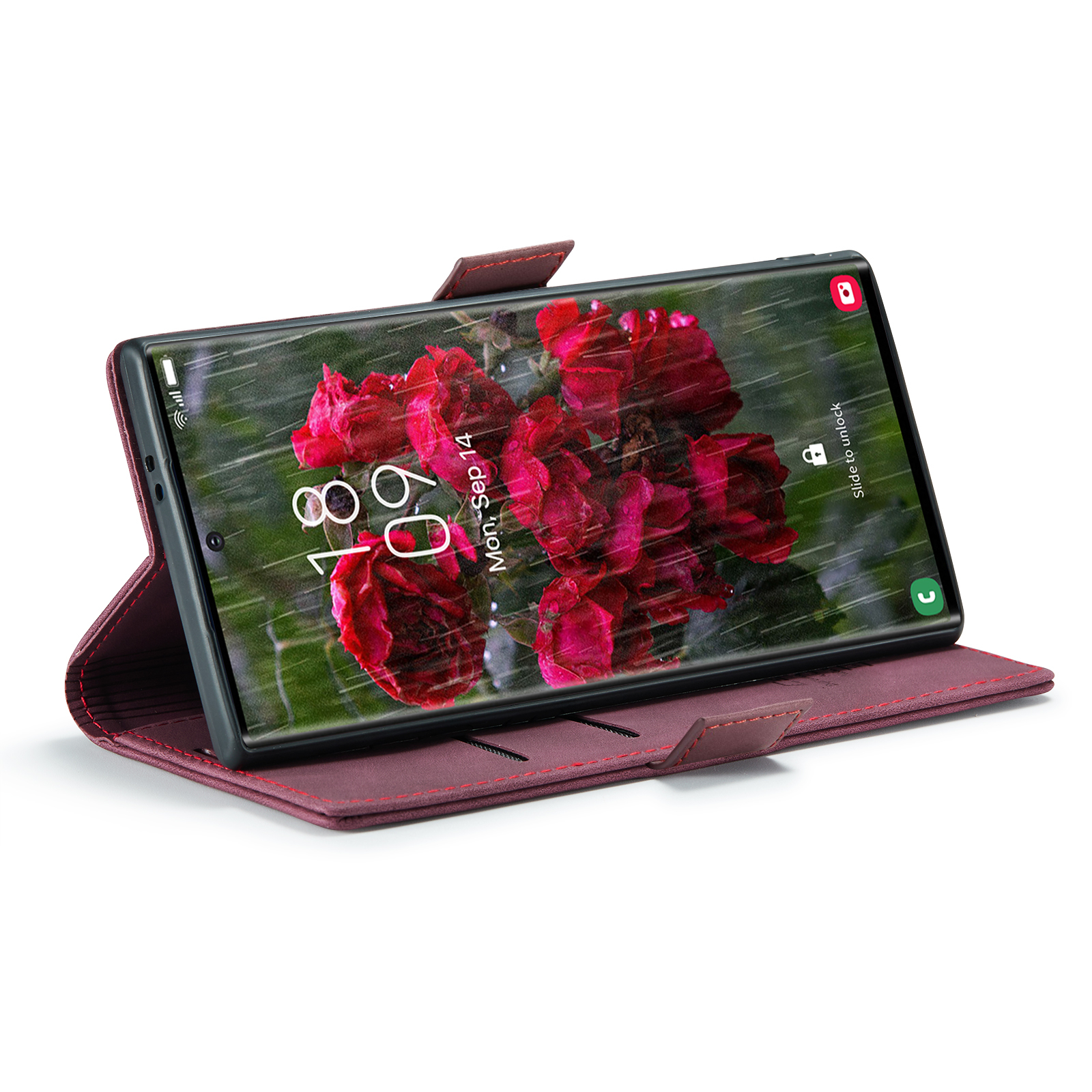Samsung Galaxy S25 Ultra Leder Tasche Flip Wallet Etui mit Kartenfächern - Dunkelrot