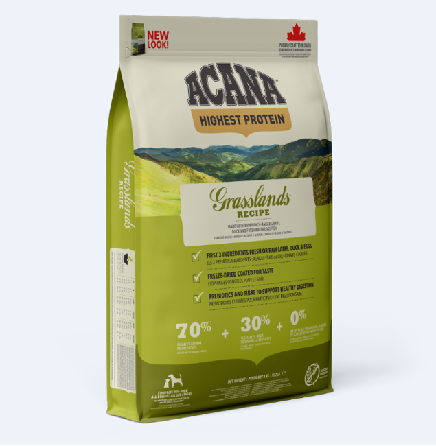 Acana -3 x Hundefoder Grasslands Highest Protein 6kg -total 18kg - Til Alle racer og aldre