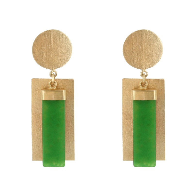 Boucles d'Oreilles Laiton Doré Disque et Rectangle Coloré
