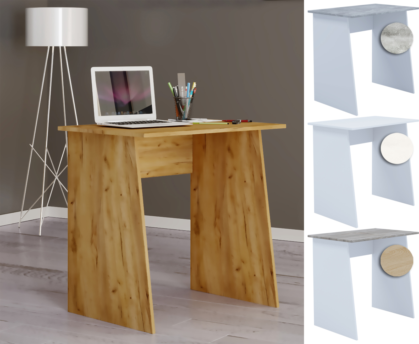 Schreibtisch MASOLA MINI - weiß-beton - 80 cm breit