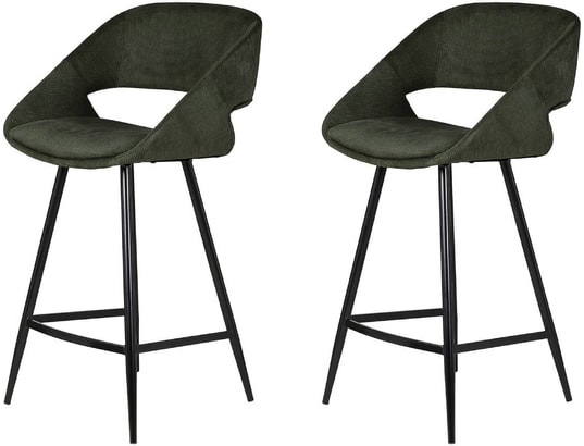 PRO LIVING - Tabouret de bar Lot de 2 T. Ada vert velours cotelé (plan)