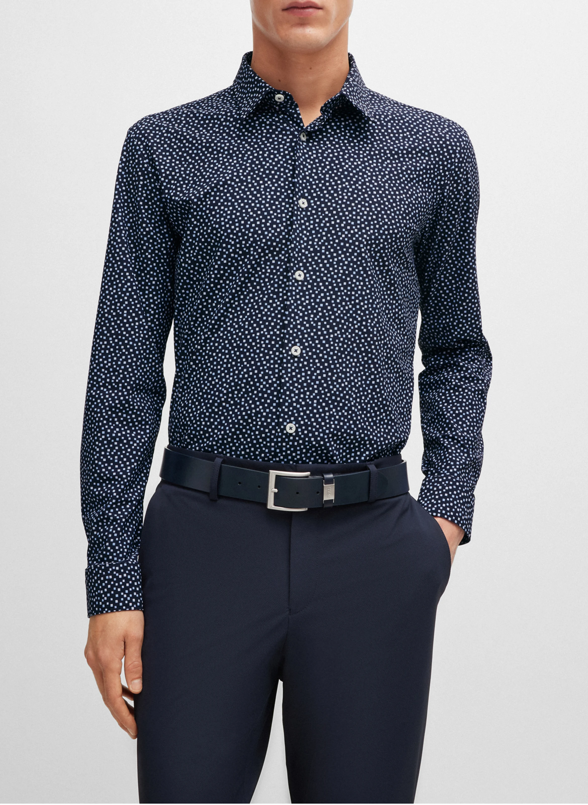 Chemise slim fit imprimée | Bleu