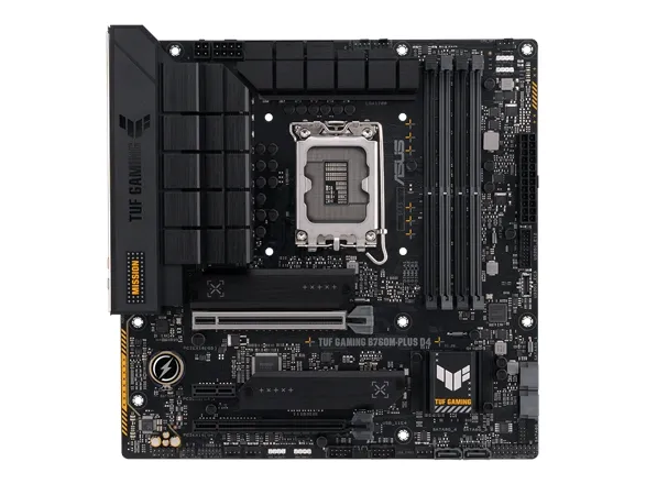 ASUS TUF GAMING B760M-PLUS D4 - Bundkort - micro ATX - LGA1700 sokkel - B760 Chipset - USB-C 3.2 Gen 2x2, USB 3.2 Gen 2, USB 3.2 Gen 1 - 2.5 Gigabit LAN - onboard grafik (CPU påkrævet) - HD Audio (8-kanaler)