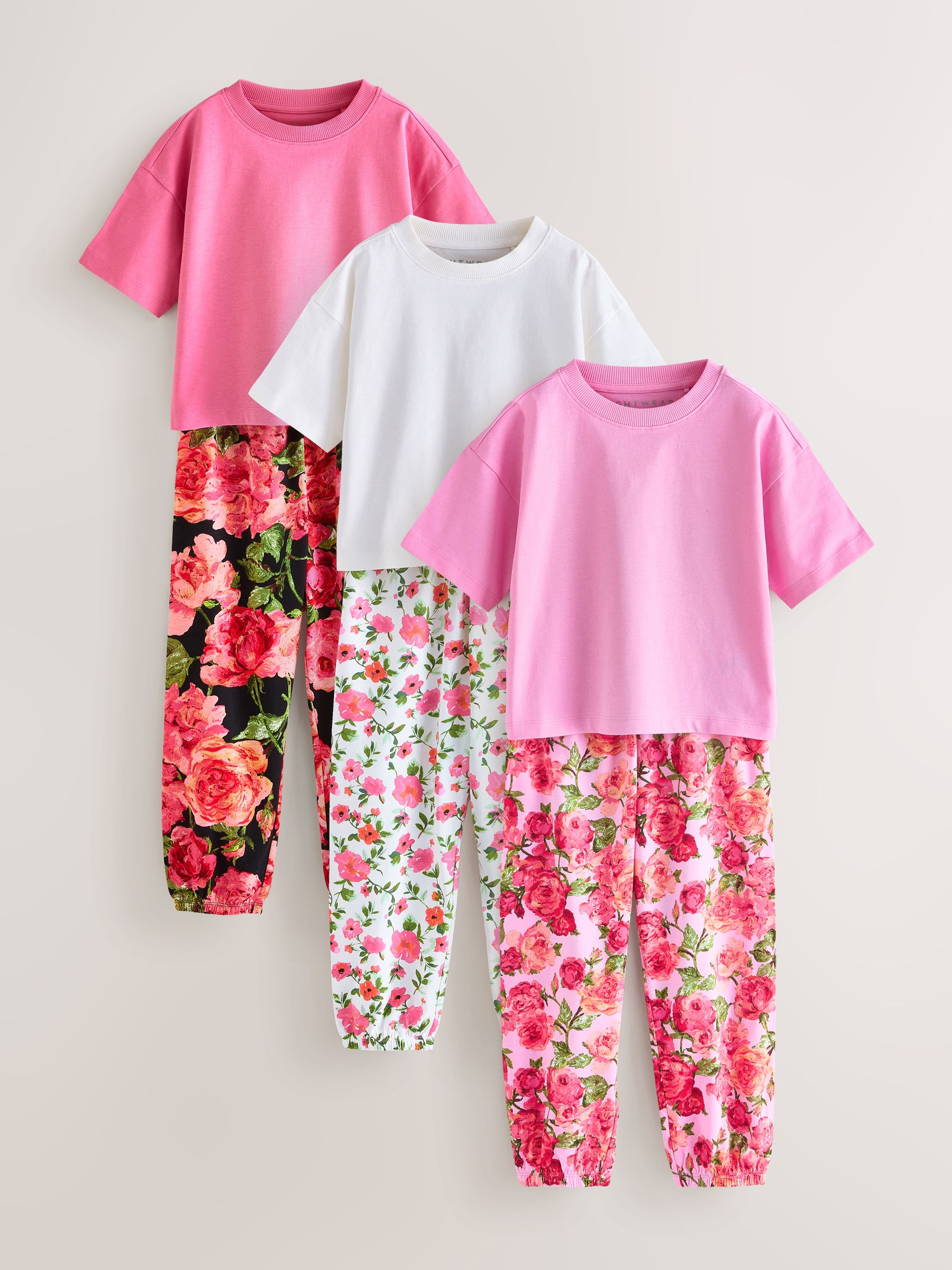 Roze/zwart - Floral Pyjamas 3 Pack (3-16yrs)