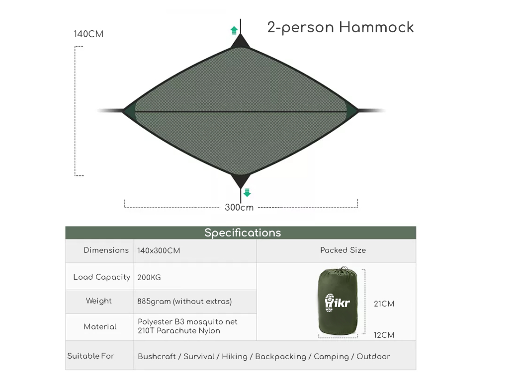 Hikr 2 persoons hangmat - Green