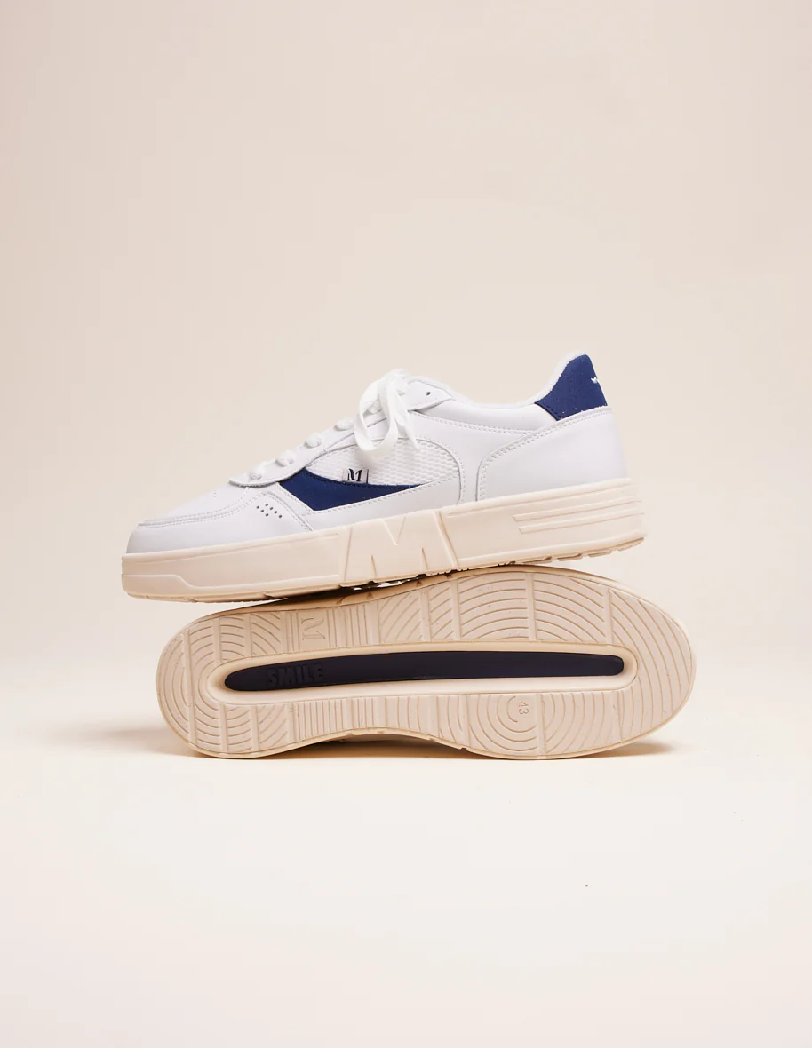 Baskets basses Aimé - Cuir recyclé et suède vegan blanc marine