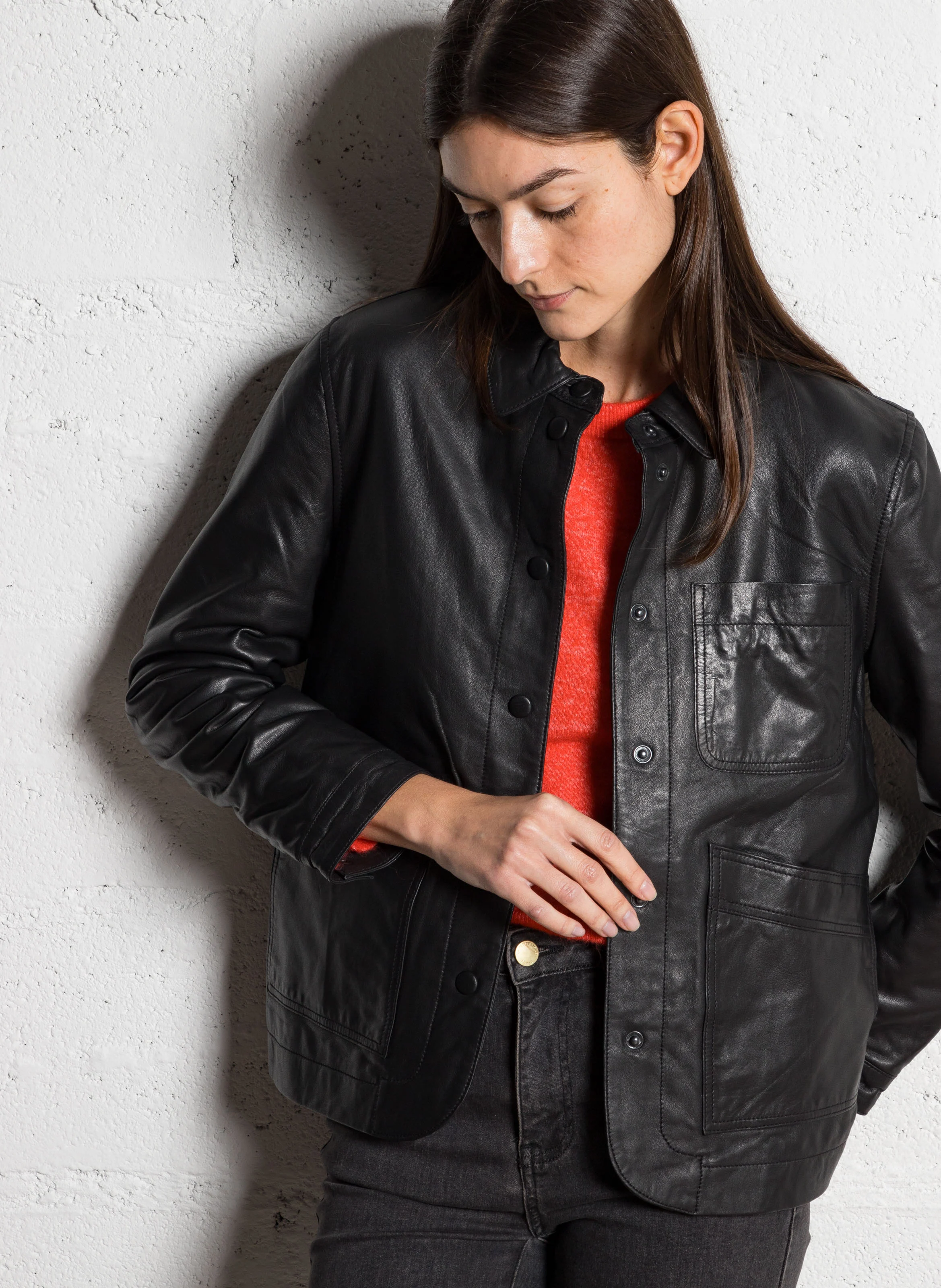 FAULINE - Veste col classique droite en jacquard imprimé | Noir