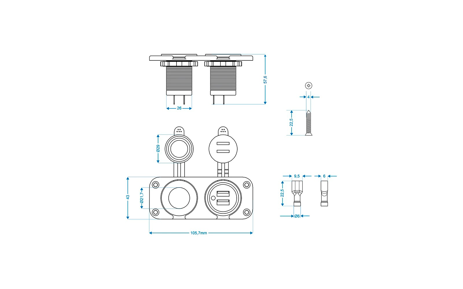 ProPlus Einbau Kit - Doppelsteckdose und USB