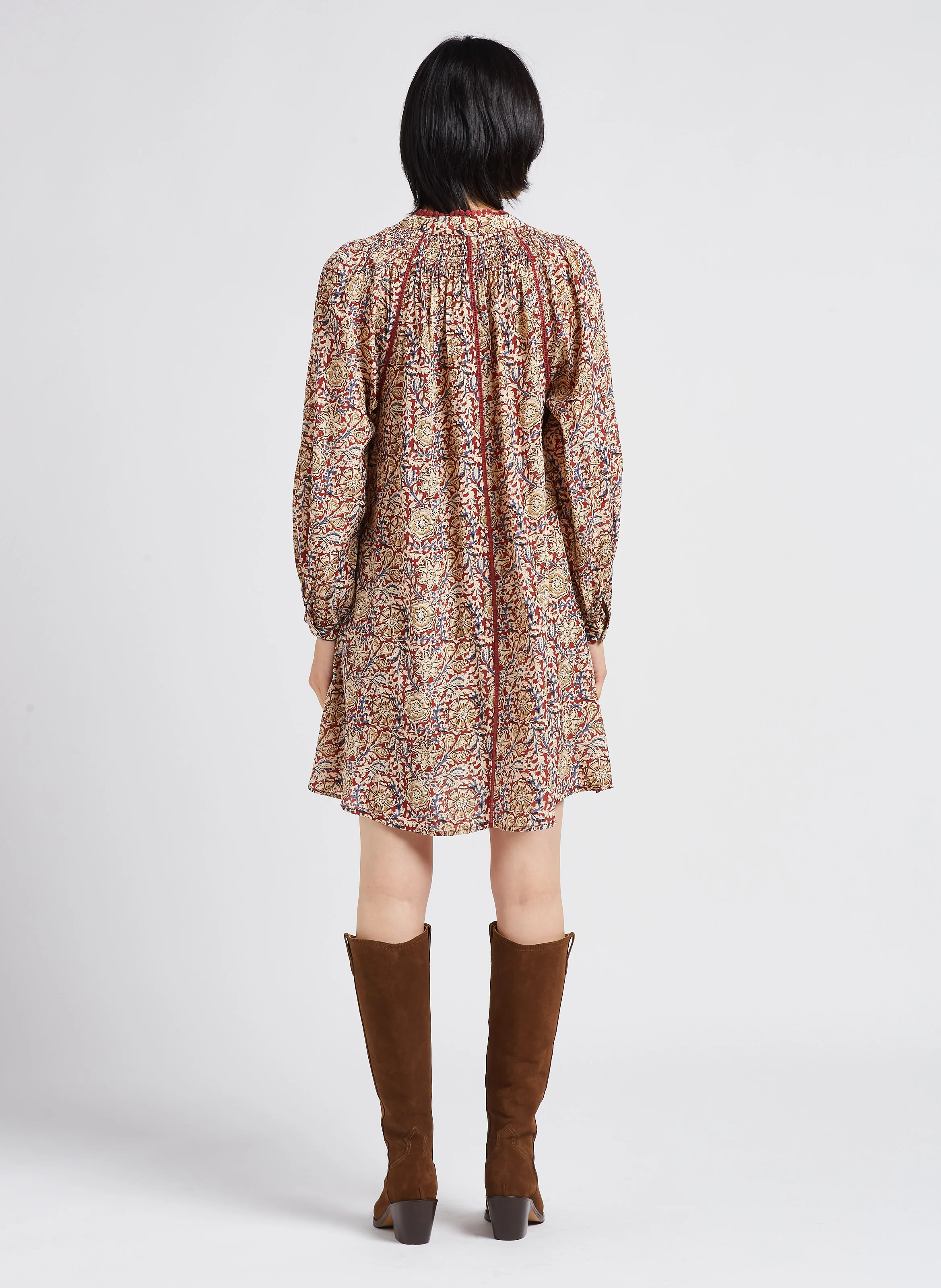 GUNU - Robe courte col tunisien à imprimé floral | Orange