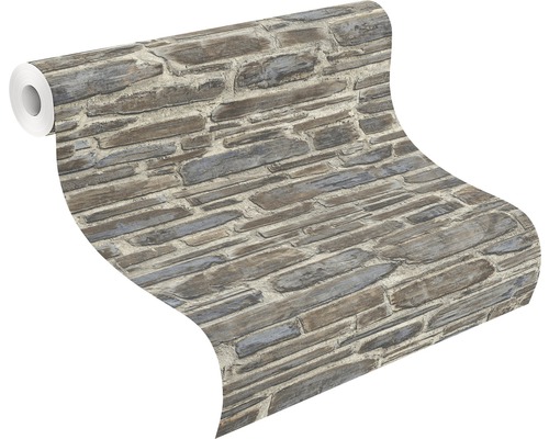 Vliesbehang 863420 steenlook grijsblauw