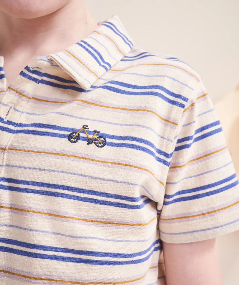 polo manches courtes garçon à rayures avec broderies vélo