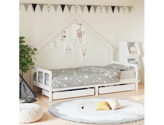 VIDAXL - Lit enfant Cadre de lit d'enfants tiroirs blanc 90x190 cm bois pin mass...