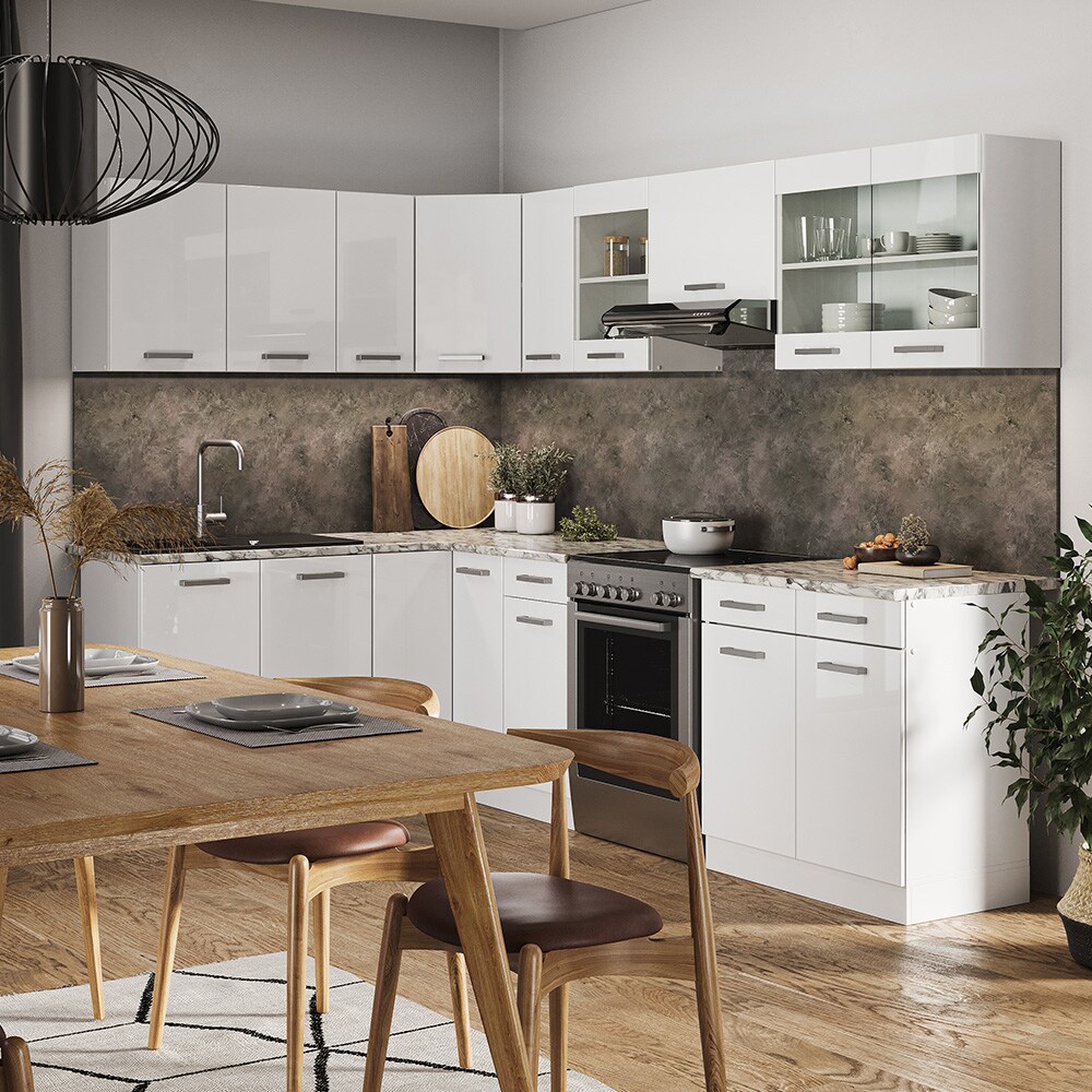 Vicco Eckküche Küchenblock Einbauküche Rick Weiß Hochglanz 270 cm modern Küchen Schränke Spülenunterschrank Eck-Unterschrank Eck-Hängeschrank Arbeitsplatte Küchenmöbel Küchenzeile L-Küche