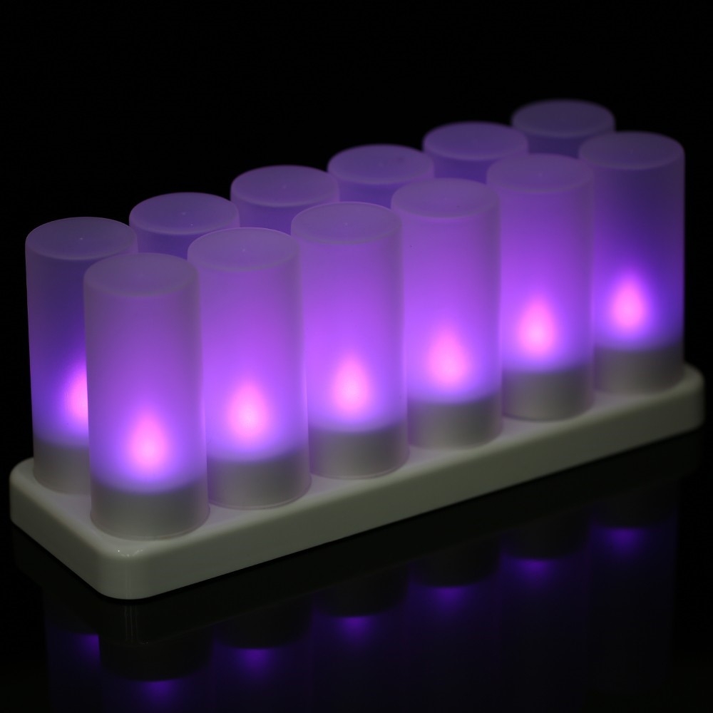 (12er Set) 2in1 Flackernde LED Teelichter Deko Kerzen Home Stimmungsleuchte inkl. Ladestation / Fernbedienung - Bunt
