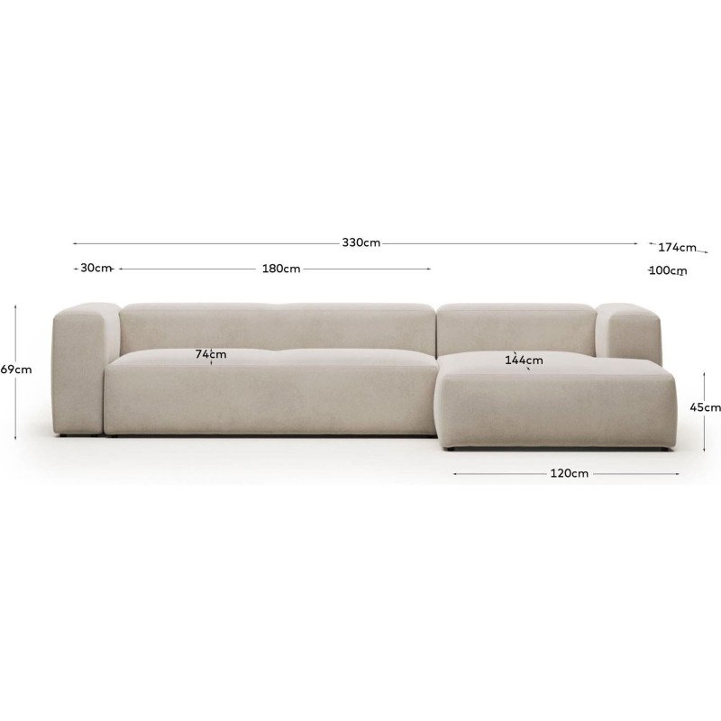 Canapé Blok 4 places méridienne droite beige 330 cm