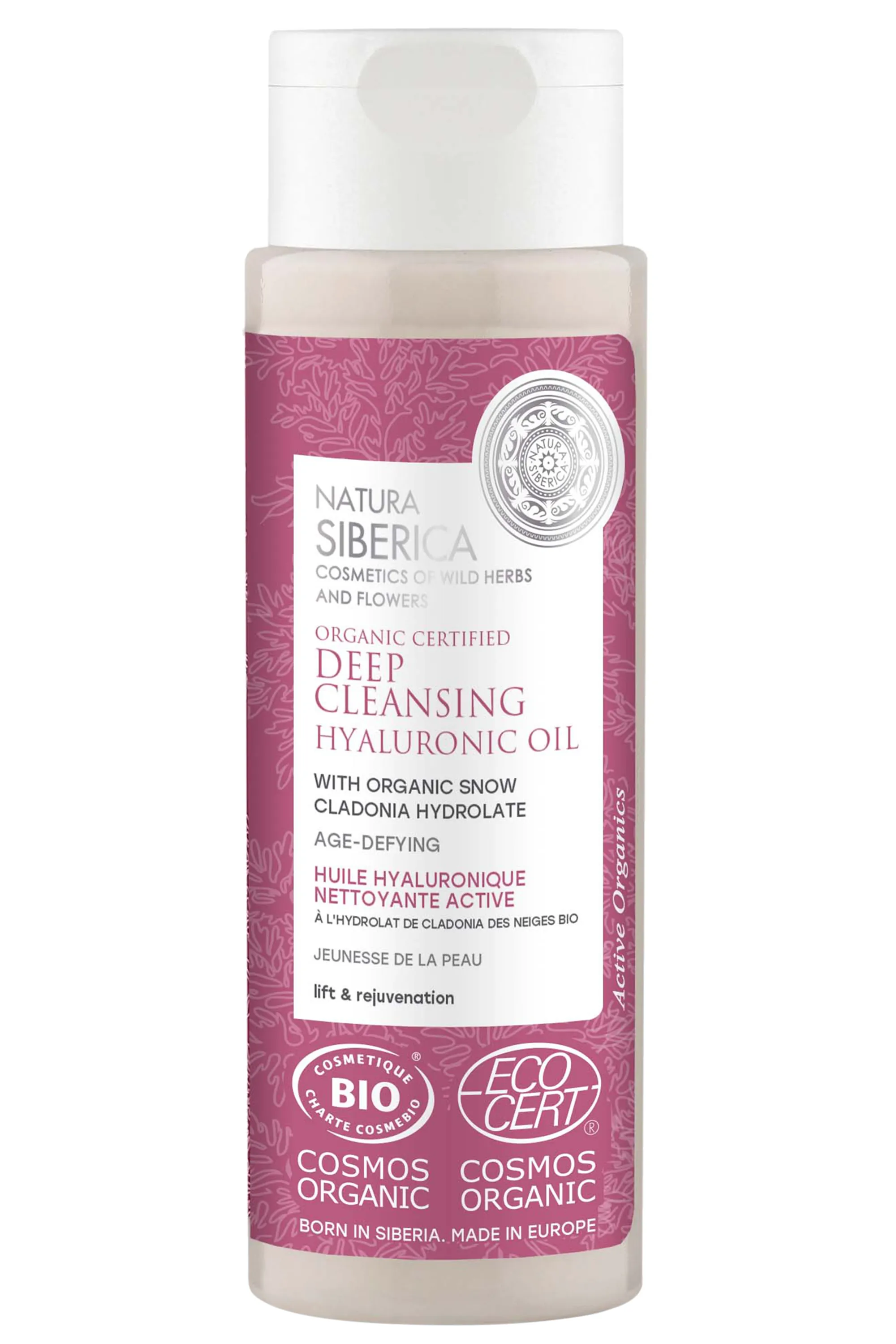 Natura Siberica Huile hyaluronique Bio nettoyante et démaquillante active jeunesse de la peau à la Cladonia des Neiges-150 ml